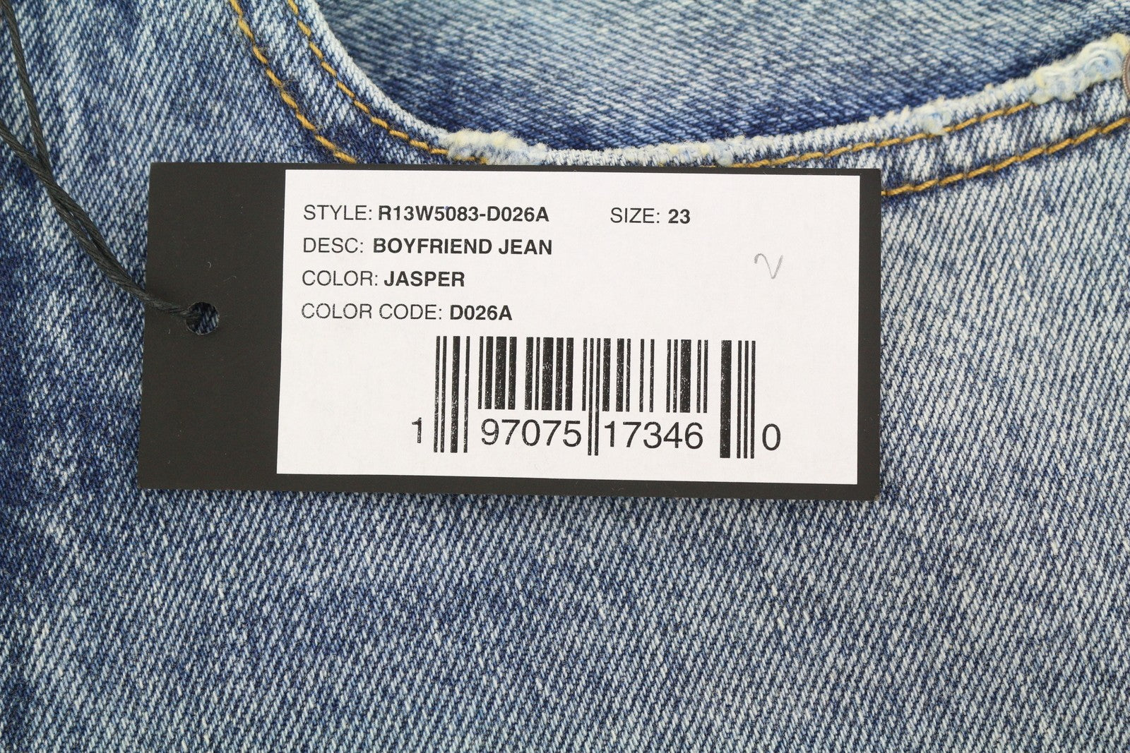 R13 Boyfriend moteriški džinsai 23 Jasper Whiskers išblukęs trumpintas užtrauktukas mėlynas džinsinis PF25 