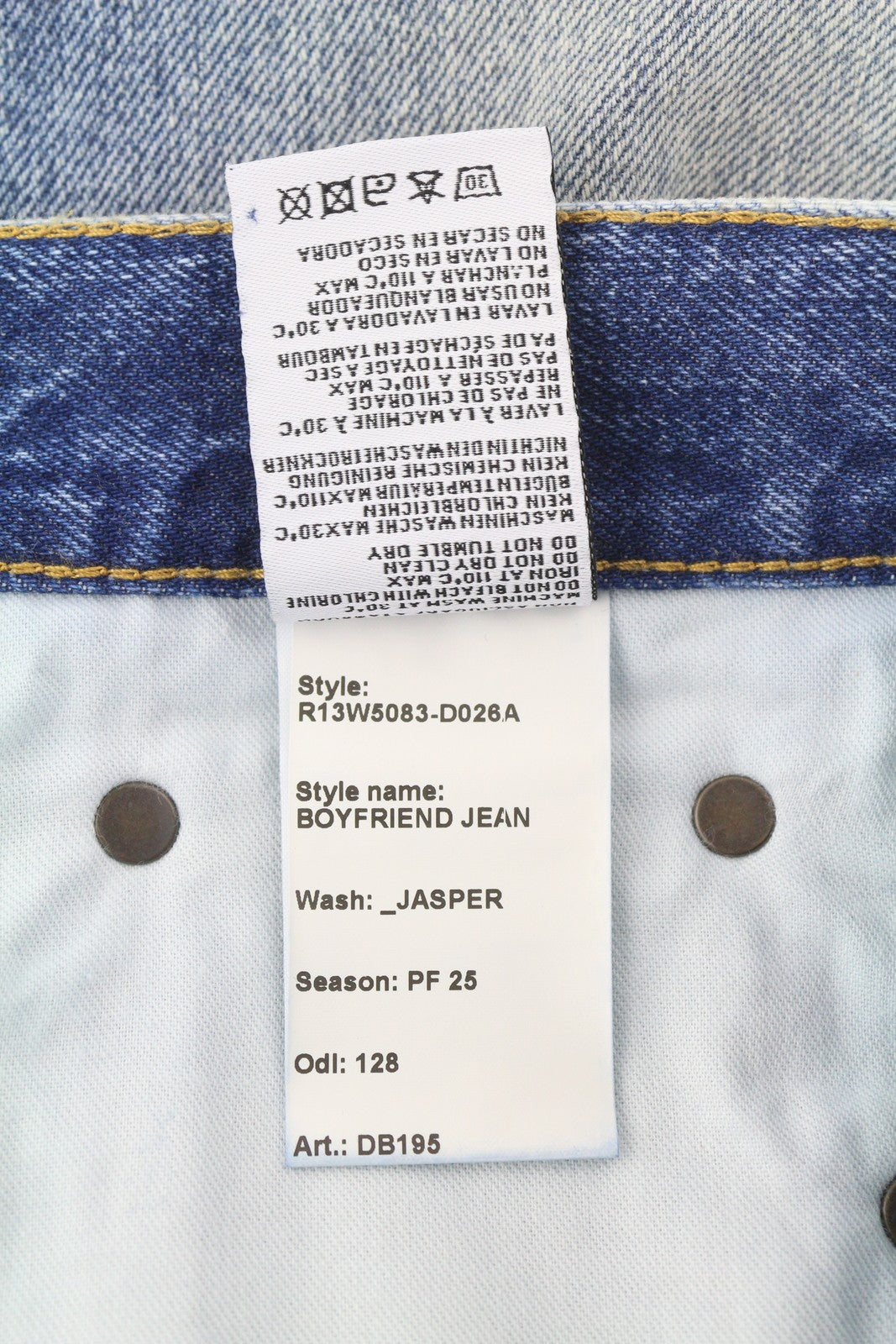 R13 Boyfriend moteriški džinsai 23 Jasper Whiskers išblukęs trumpintas užtrauktukas mėlynas džinsinis PF25 