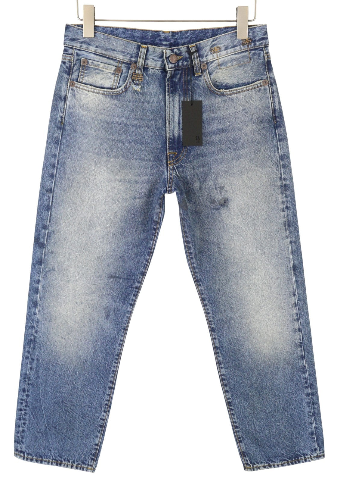 R13 Boyfriend moteriški džinsai 26 Jasper ūsai su išblukusiu trumpintu užtrauktuku mėlyni džinsai PF25 