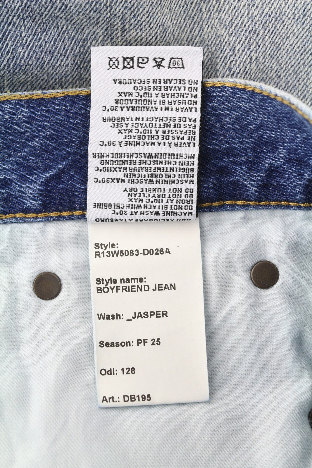 R13 Boyfriend moteriški džinsai 26 Jasper ūsai su išblukusiu trumpintu užtrauktuku mėlyni džinsai PF25 