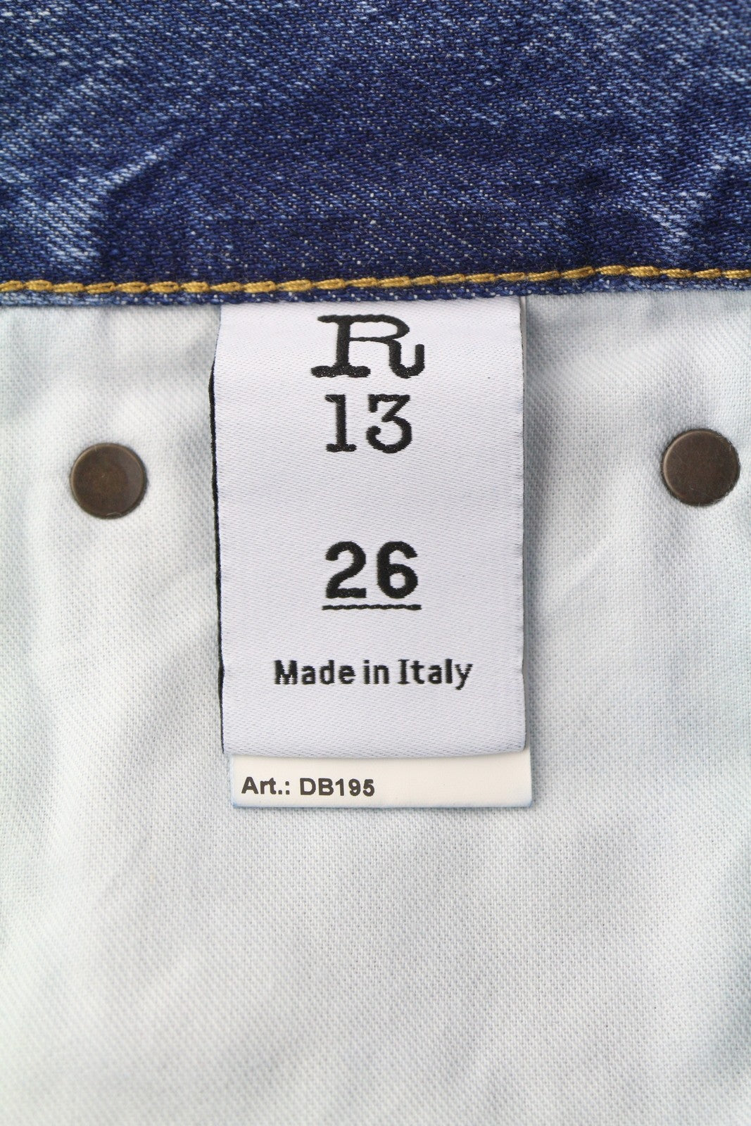 R13 Boyfriend moteriški džinsai 26 Jasper ūsai su išblukusiu trumpintu užtrauktuku mėlyni džinsai PF25 