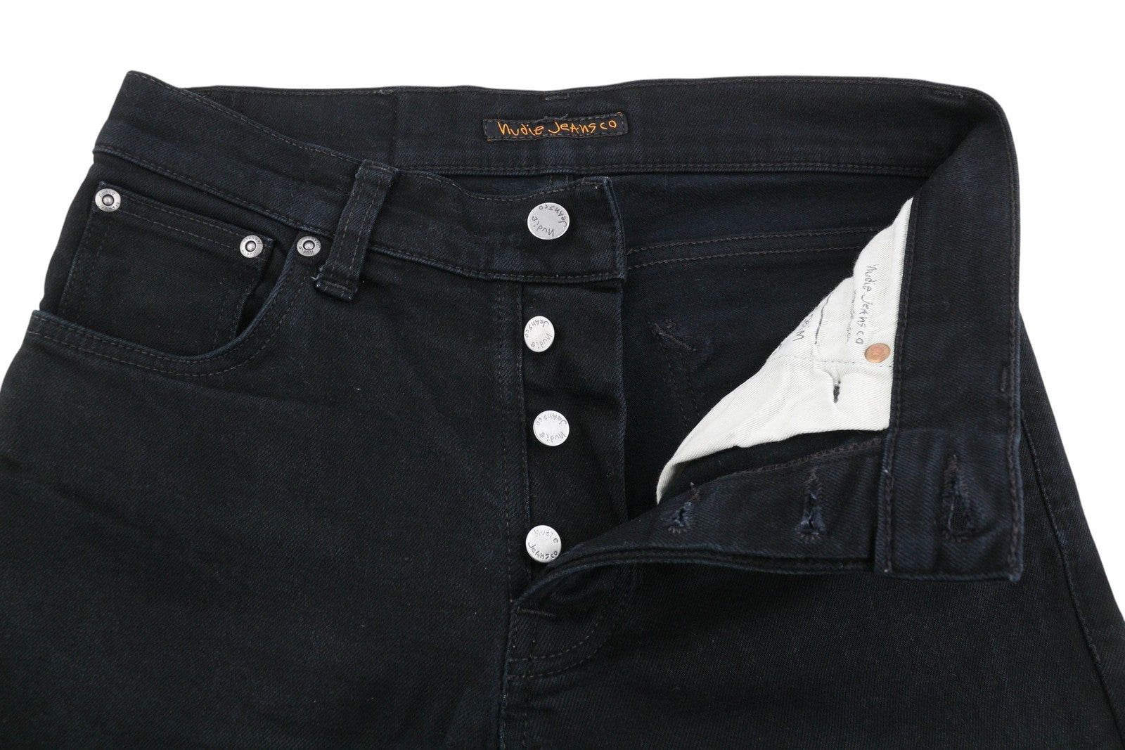 NUDIE JEANS Tilted Tor vyriški džinsai W30/L32 Dry Ever Black Organic Skinny Buttons 