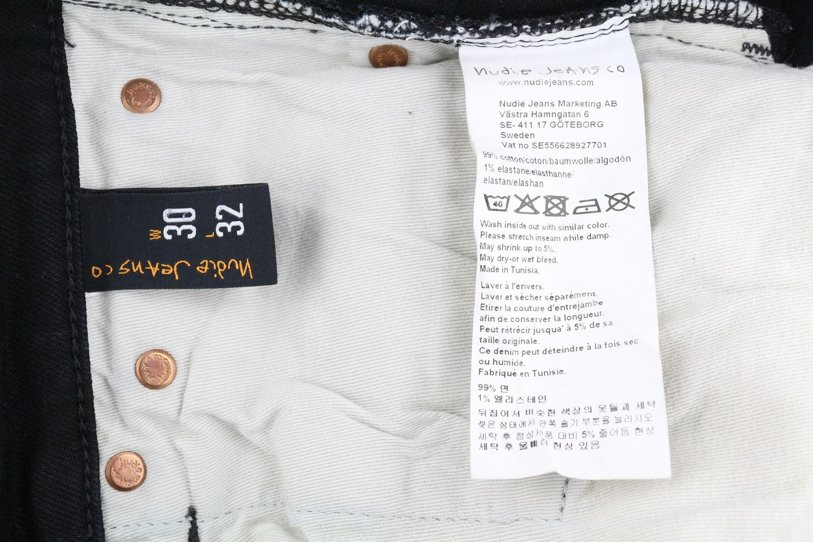 NUDIE JEANS Tilted Tor vyriški džinsai W30/L32 Dry Ever Black Organic Skinny Buttons 