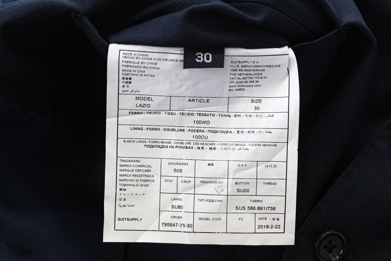 SUITSUPPLY Lazio vyriška liemenė UK50S tamsiai mėlyna vilnonė vienaeilė liemenė 