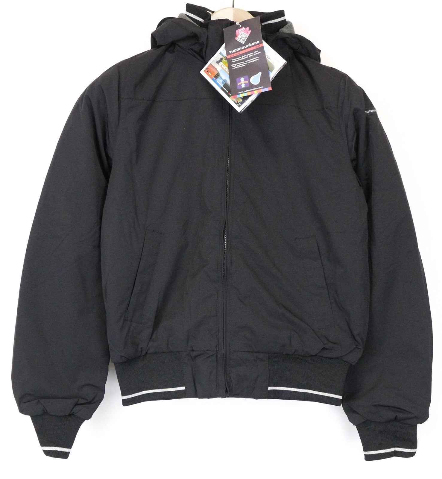 TUCANO URBANO WSP moteriška moteriška striukė IT40 juoda su gobtuvu ir vandeniui atspariu užtrauktuku 