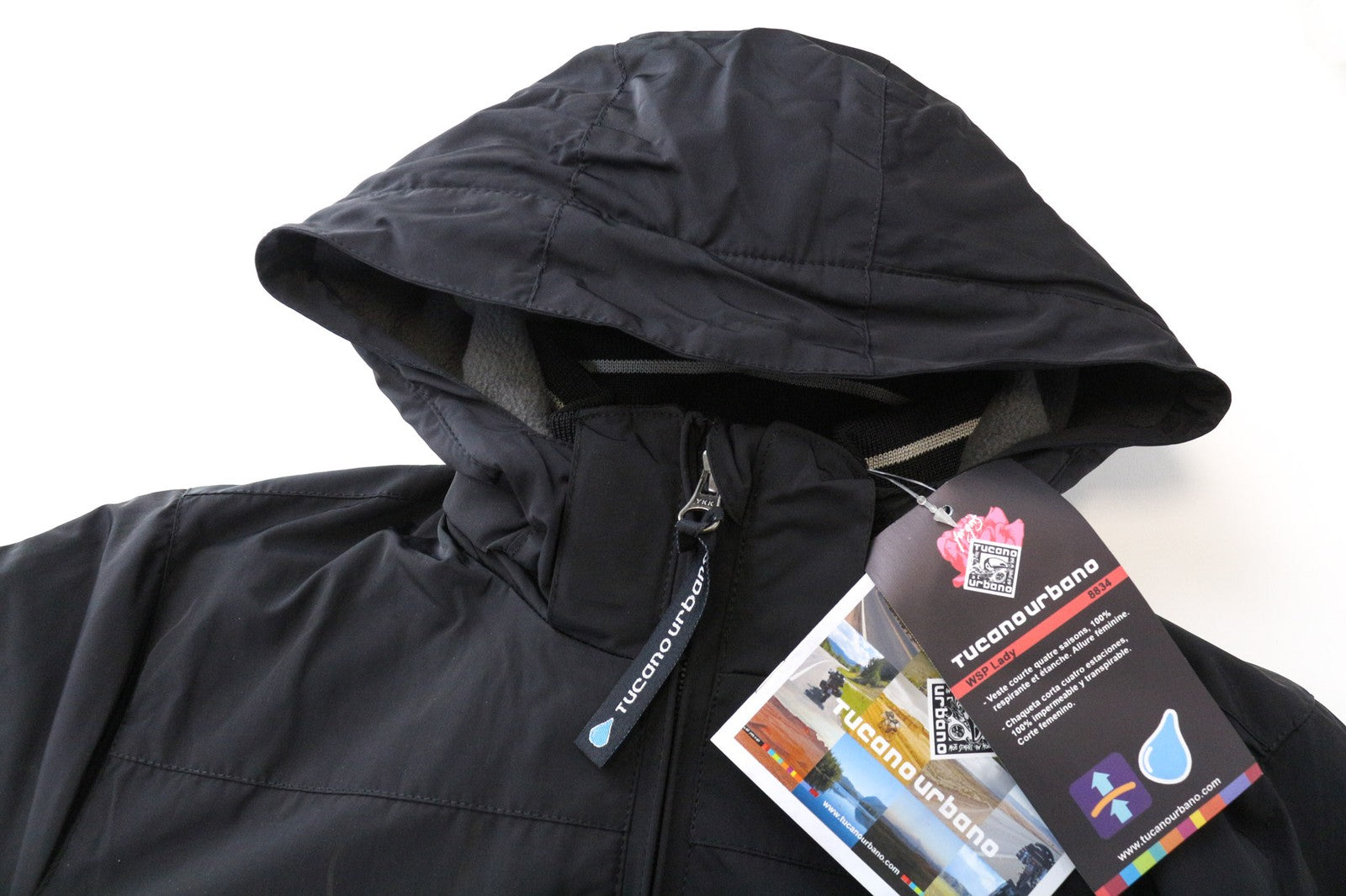 TUCANO URBANO WSP moteriška moteriška striukė IT40 juoda su gobtuvu ir vandeniui atspariu užtrauktuku 