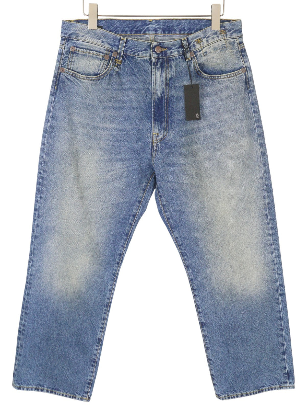 R13 Cuffed X-BF moteriški džinsai su rankogaliais, 31 Jasper Straight ūsai, išblukusi mėlyna spalva, užtrauktukas, FW25 