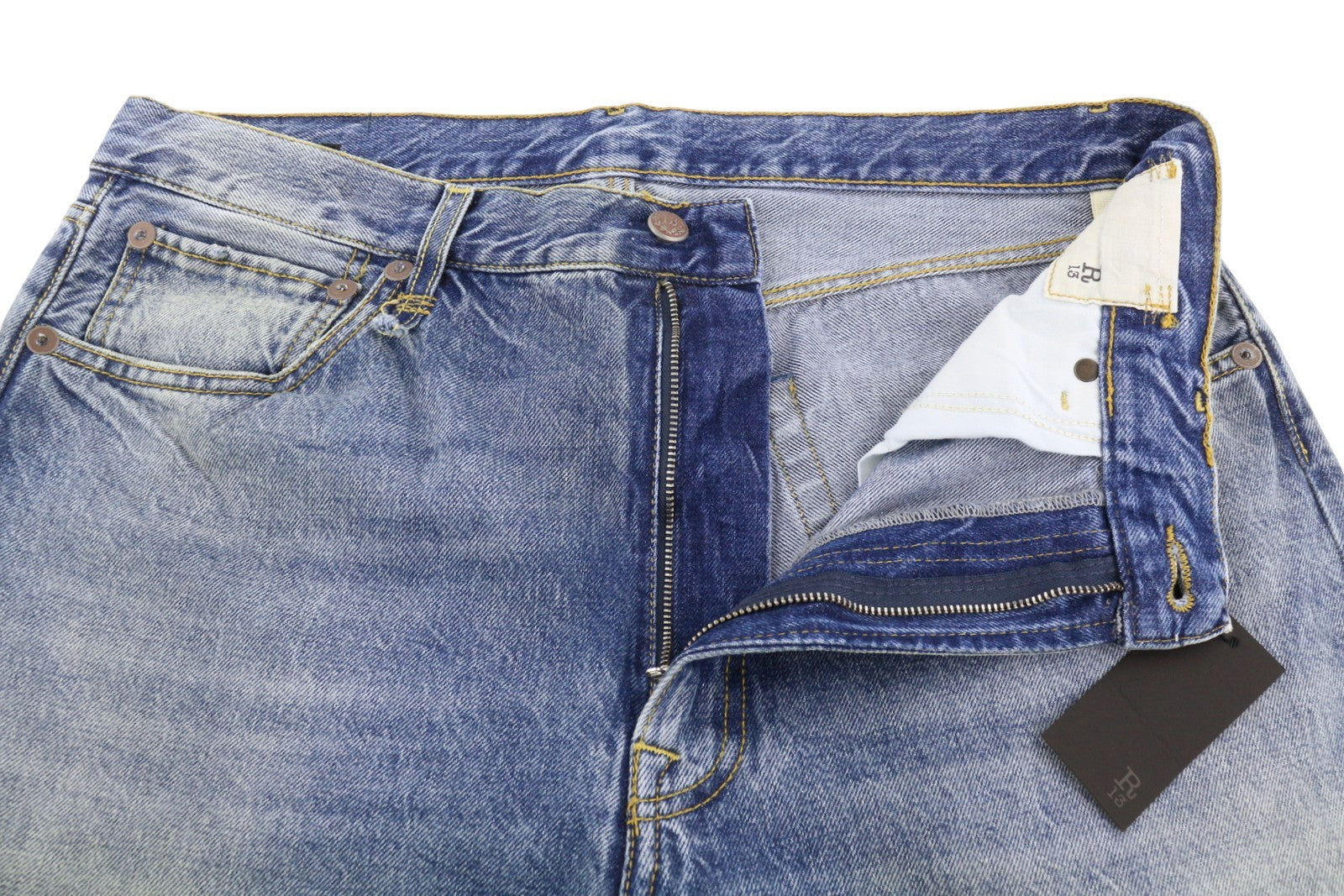 R13 Cuffed X-BF moteriški džinsai su rankogaliais, 31 Jasper Straight ūsai, išblukusi mėlyna spalva, užtrauktukas, FW25 