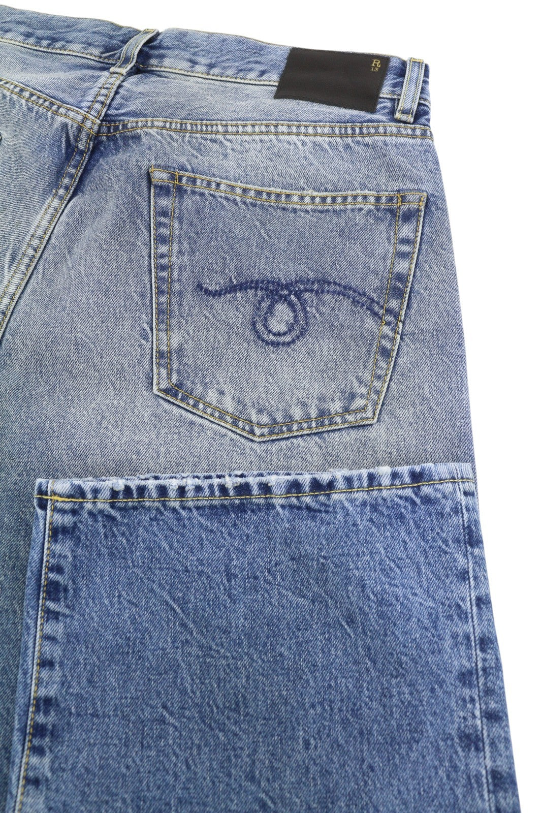 R13 Cuffed X-BF moteriški džinsai su rankogaliais, 31 Jasper Straight ūsai, išblukusi mėlyna spalva, užtrauktukas, FW25 