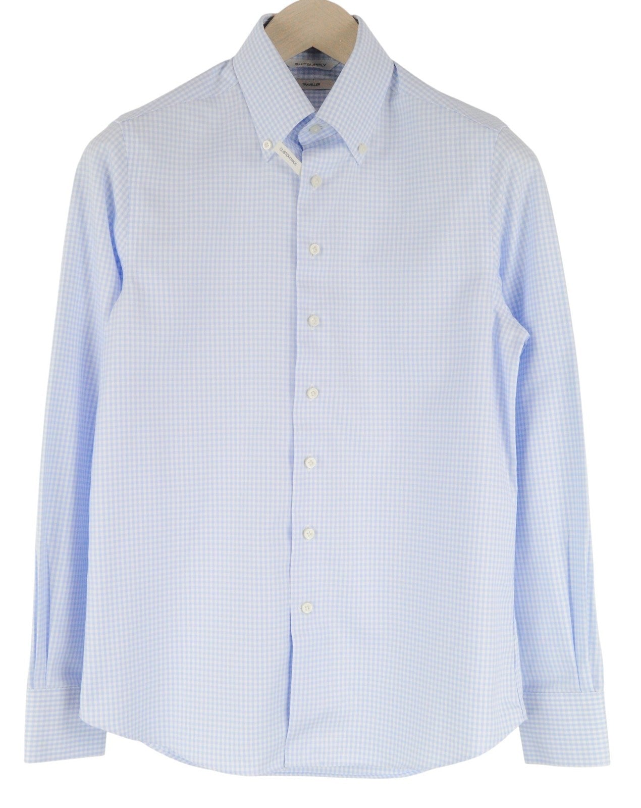 „SUITSUPPLY Traveller“ vyriški formalūs marškiniai, 35 cm, ploni, languoti, medvilniniai, su sagomis užsegami marškiniai 