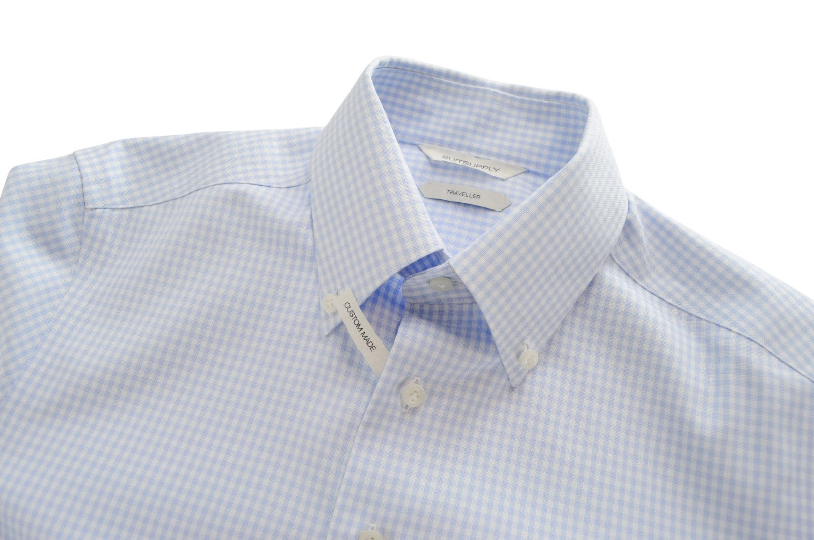 „SUITSUPPLY Traveller“ vyriški formalūs marškiniai, 35 cm, ploni, languoti, medvilniniai, su sagomis užsegami marškiniai 