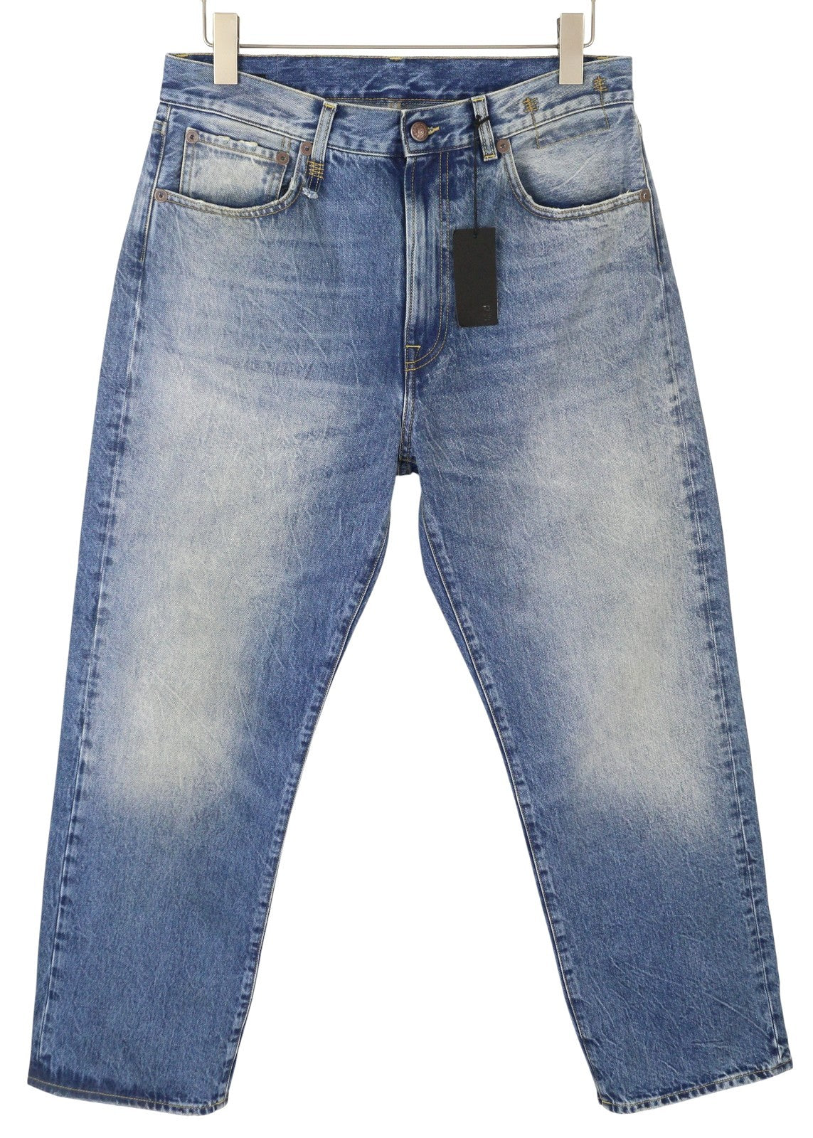 R13 Cuffed X-BF moteriški džinsai su rankogaliais, 28 Jasper Straight ūsai, išblukusi mėlyna spalva, užtrauktukas PF25 