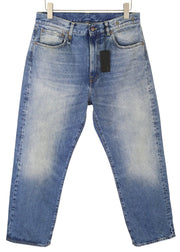 R13 Cuffed X-BF moteriški džinsai su rankogaliais, 28 Jasper Straight ūsai, išblukusi mėlyna spalva, užtrauktukas PF25 