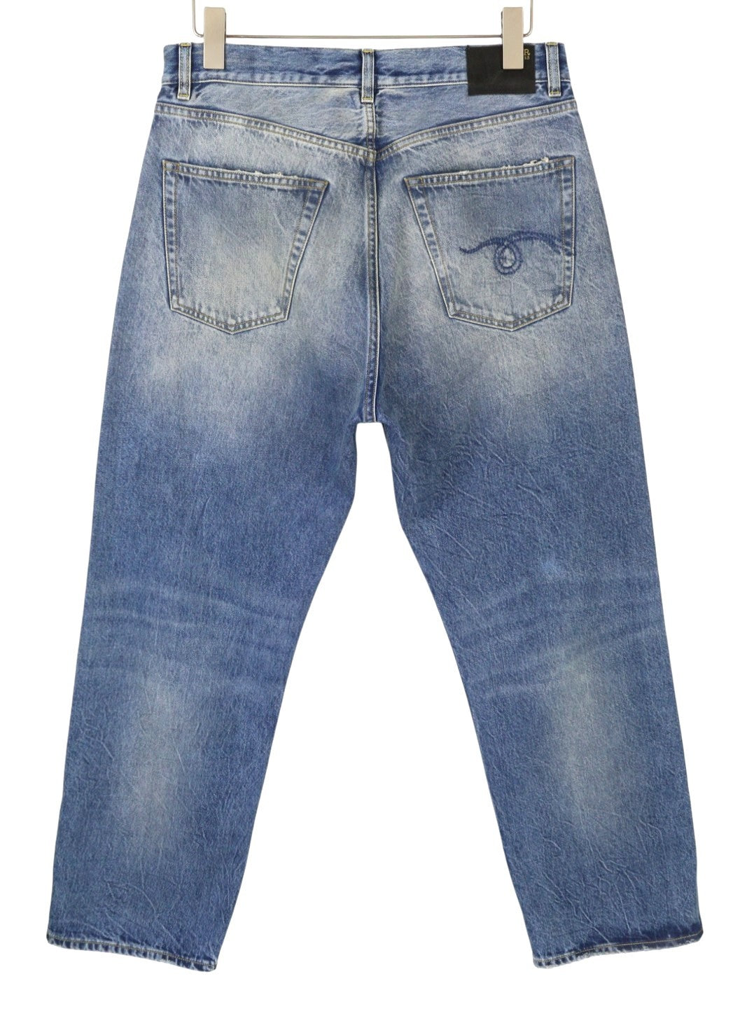 R13 Cuffed X-BF moteriški džinsai su rankogaliais, 28 Jasper Straight ūsai, išblukusi mėlyna spalva, užtrauktukas PF25 