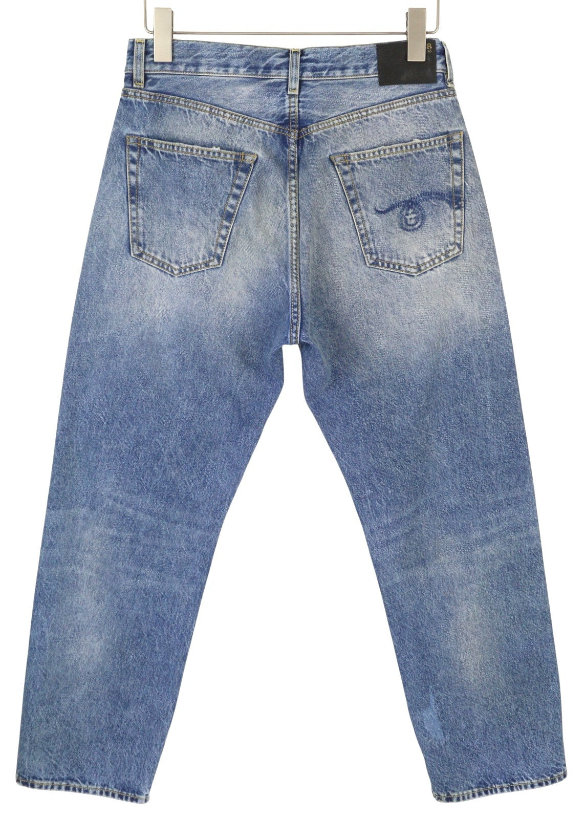 R13 Cuffed X-BF moteriški džinsai su rankogaliais 25 Jasper Straight ūsai su išblukusia mėlyna užtrauktuku FW25 