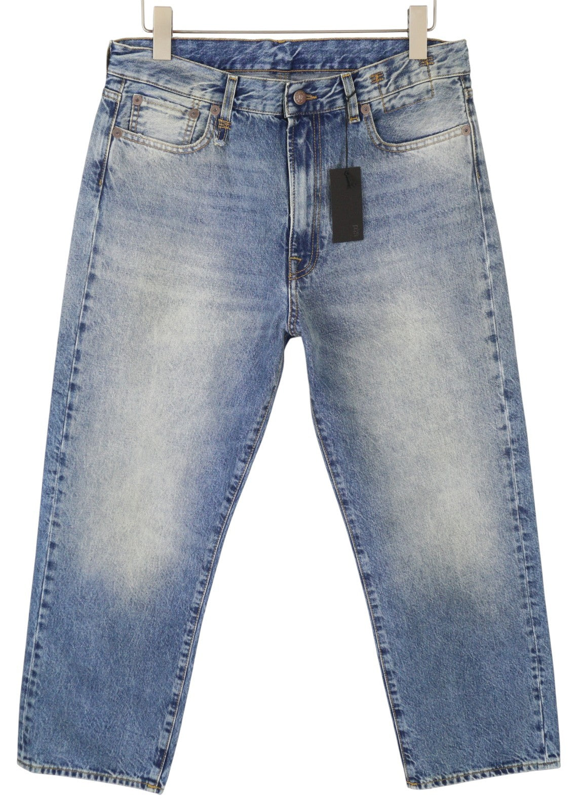 R13 Boyfriend Women Jeans 30 Jasper Straight Fit Whiskers Faded Blue Zip FW25