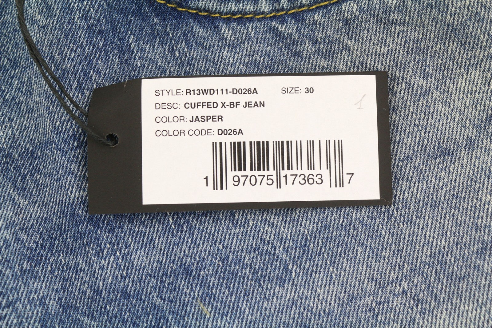 R13 Cuffed X-BF moteriški džinsai su rankogaliais, 30 Jasper tiesaus kirpimo, išblukintos mėlynos spalvos, su užtrauktuku, FW25 