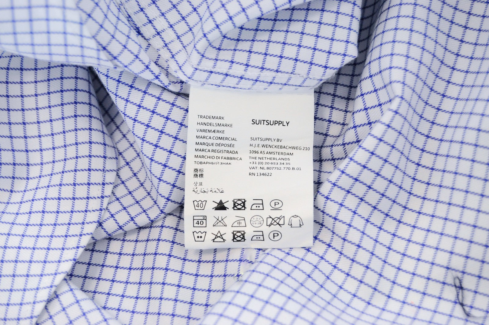 „SUITSUPPLY Traveller“ vyriški formalūs marškiniai ~L, ploni languoti, mėlyni medvilniniai ilgomis rankovėmis 