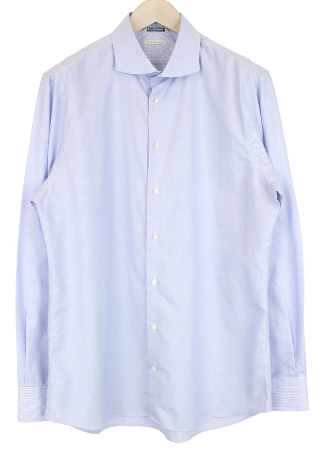 SUITSUPPLY vyriški oficialūs marškinėliai 44/17,5 mėlynos grynos medvilnės itin plonomis ilgomis rankovėmis 