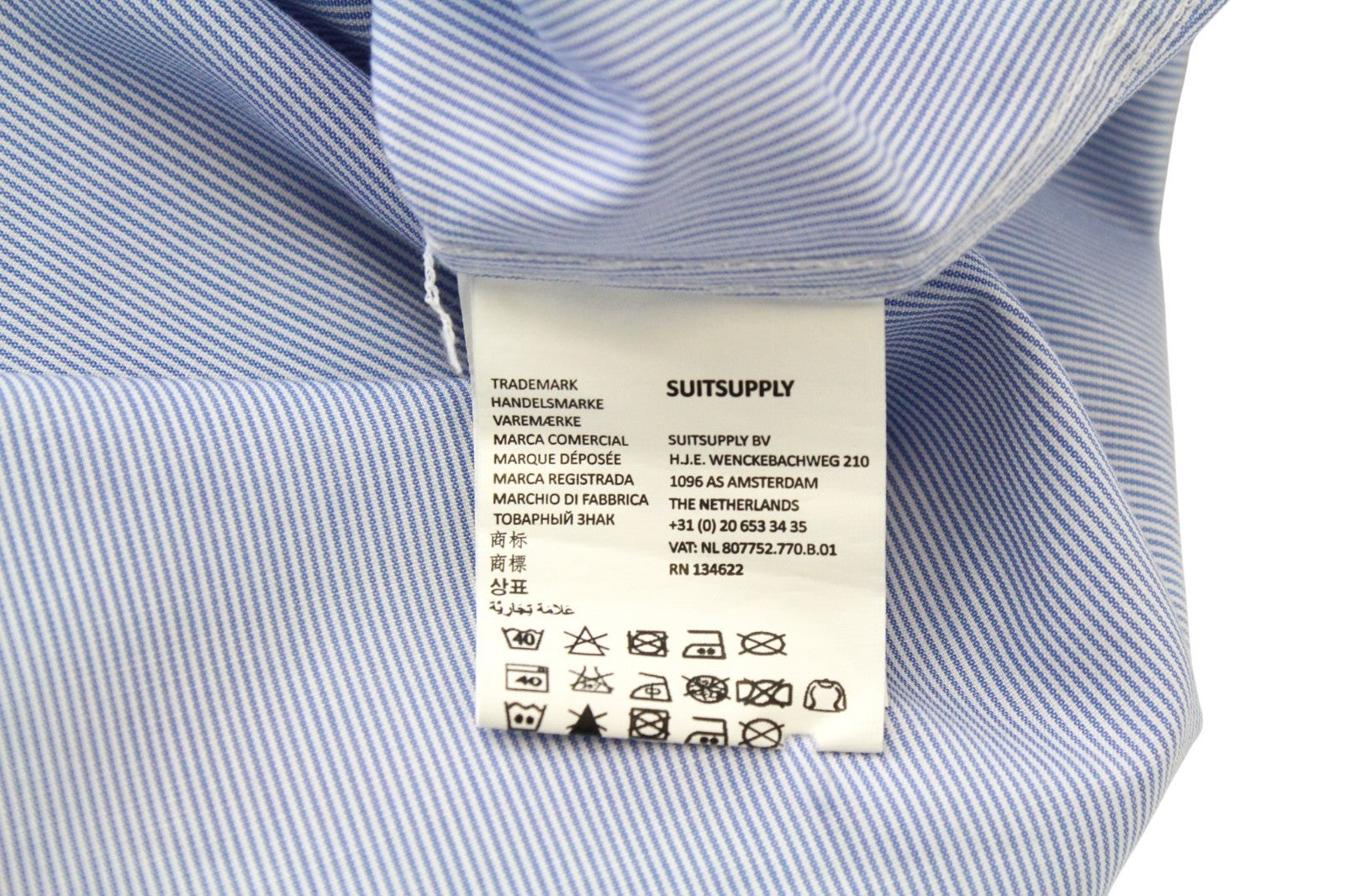 SUITSUPPLY vyriški oficialūs marškinėliai 44/17,5 mėlynos grynos medvilnės itin plonomis ilgomis rankovėmis 