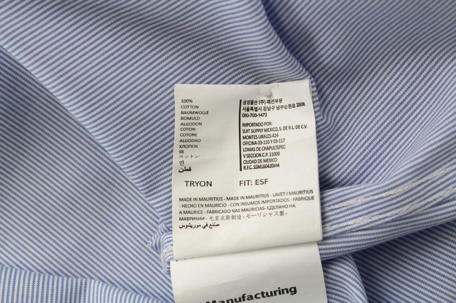 SUITSUPPLY vyriški oficialūs marškinėliai 44/17,5 mėlynos grynos medvilnės itin plonomis ilgomis rankovėmis 