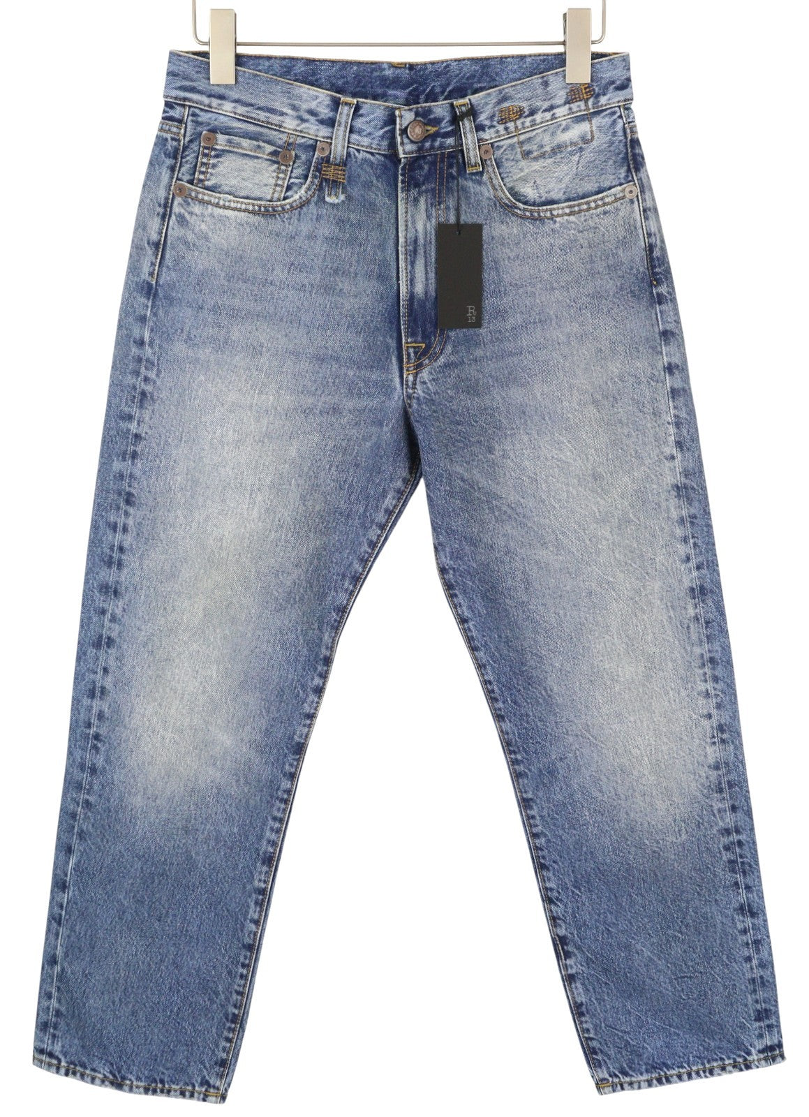 R13 Boyfriend moteriški džinsai 26 Jasper tiesūs trumpi ūsai išblukusi mėlyna PF25 