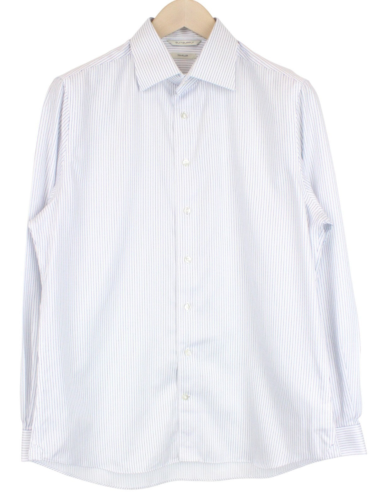 „SUITSUPPLY“ vyriški oficialūs marškinėliai, 41 dydžio, ploni, ilgomis rankovėmis, dryžuoti, mėlyni, medvilniniai 