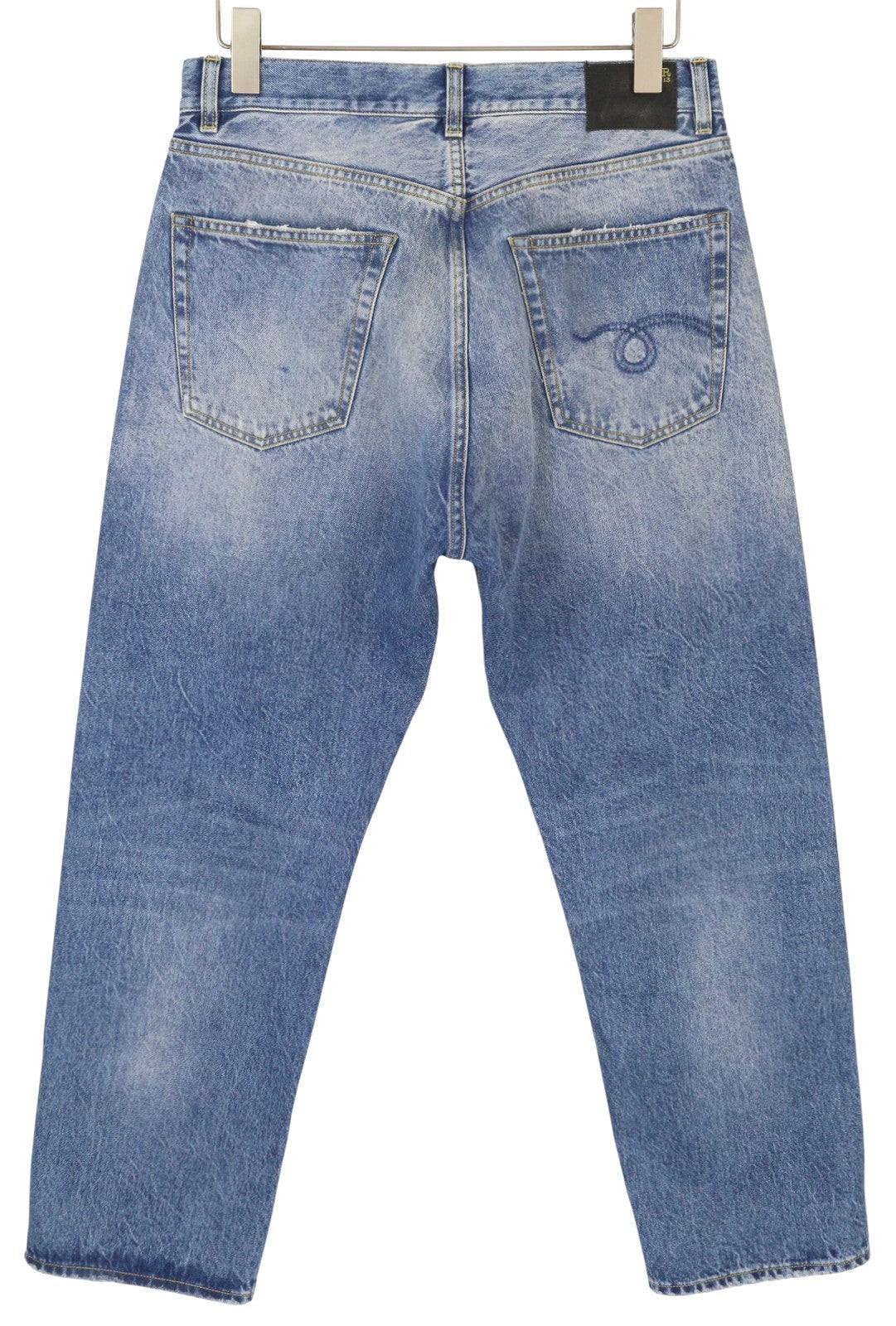 R13 Cuffed X-BF moteriški džinsai su rankogaliais 27 Jasper tiesaus kirpimo blukintos mėlynos spalvos džinsinis kelnės su užtrauktuku PF25 