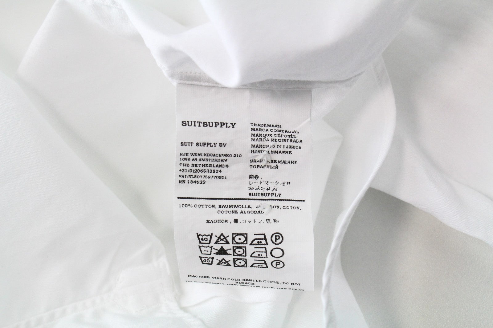SUITSUPPLY vyriški oficialūs marškiniai ~S balti grynos medvilnės itin plonomis ilgomis rankovėmis 