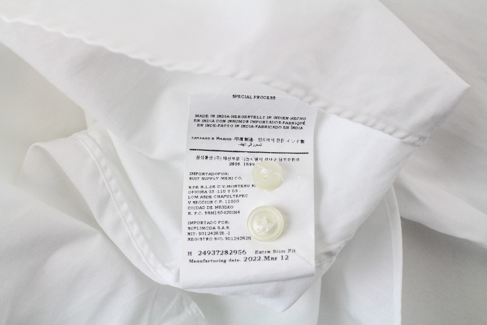 SUITSUPPLY vyriški oficialūs marškiniai ~S balti grynos medvilnės itin plonomis ilgomis rankovėmis 