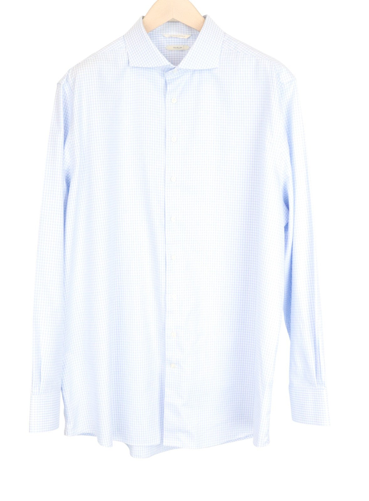 SUITSUPPLY vyriški formalūs marškinėliai 47 mėlyni, ploni, languoti, ilgomis rankovėmis, grynos medvilnės 