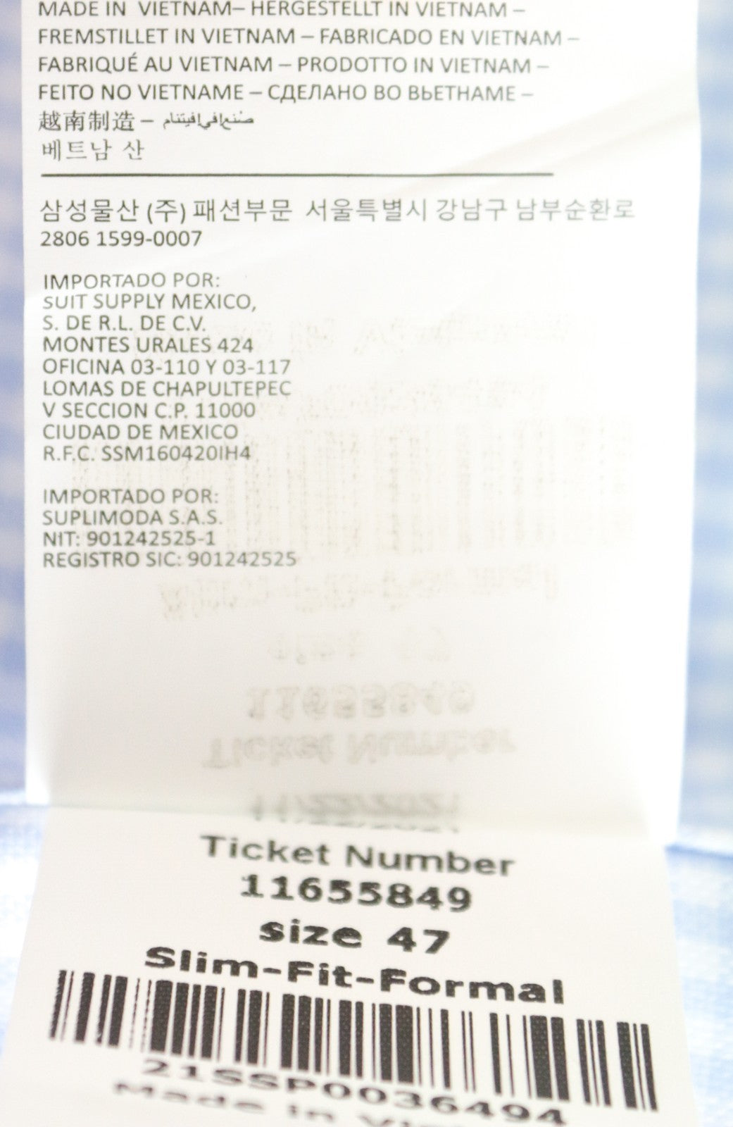 SUITSUPPLY vyriški formalūs marškinėliai 47 mėlyni, ploni, languoti, ilgomis rankovėmis, grynos medvilnės 