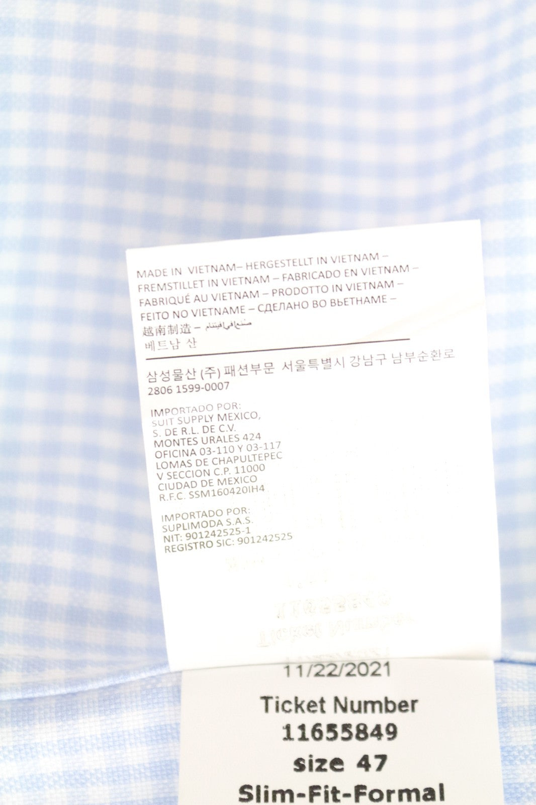 SUITSUPPLY vyriški formalūs marškinėliai 47 mėlyni, ploni, languoti, ilgomis rankovėmis, grynos medvilnės 