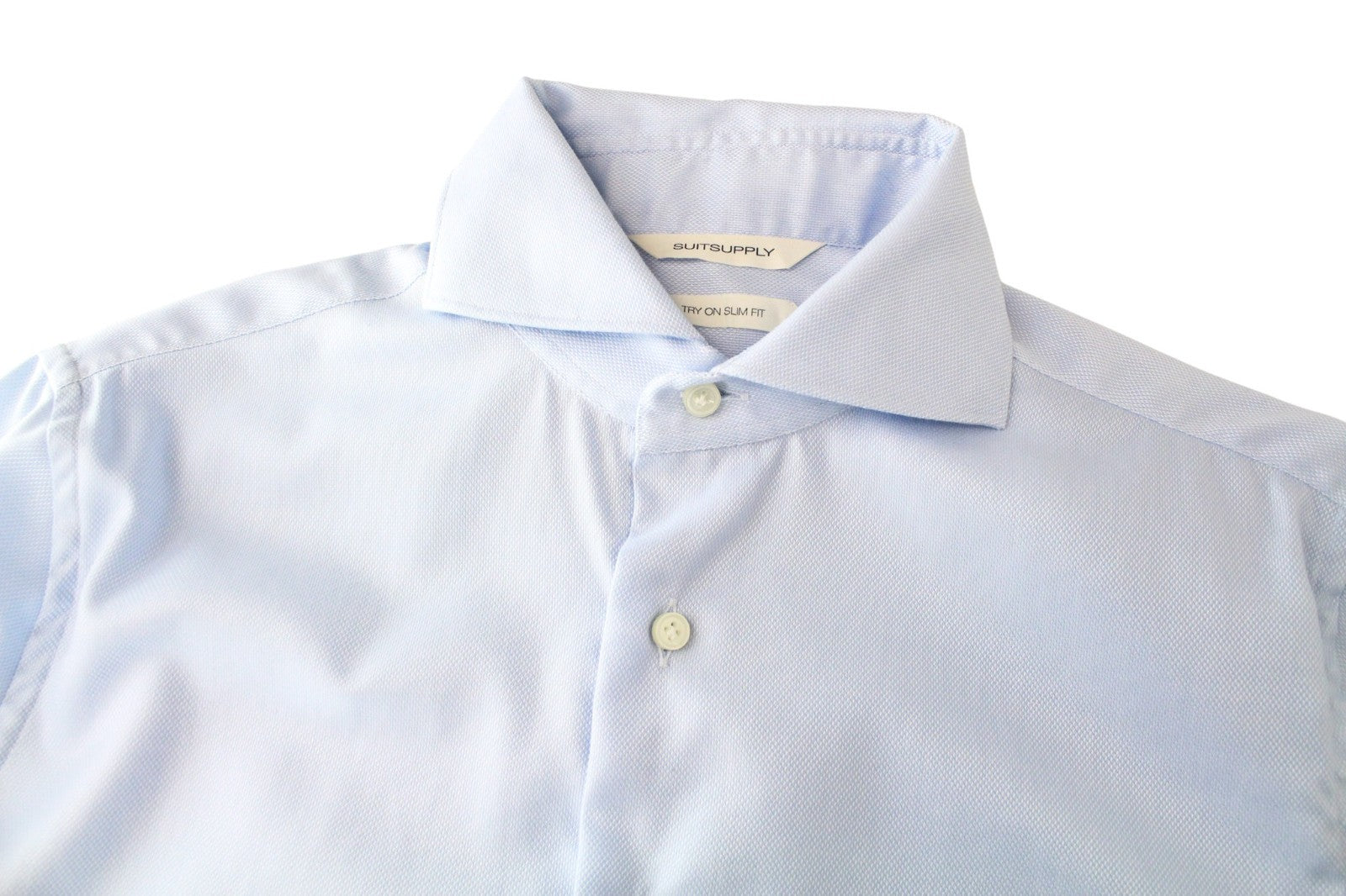 SUITSUPPLY vyriški oficialūs marškiniai 37/14,5 mėlyni itin ploni grynos medvilnės ilgomis rankovėmis 