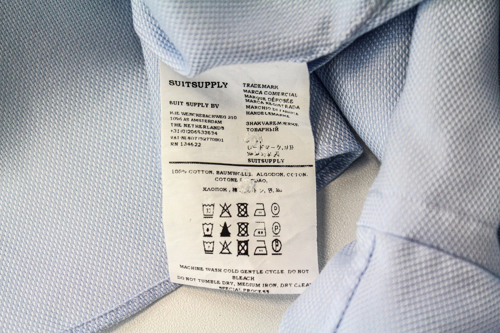 SUITSUPPLY vyriški oficialūs marškiniai 37/14,5 mėlyni itin ploni grynos medvilnės ilgomis rankovėmis 