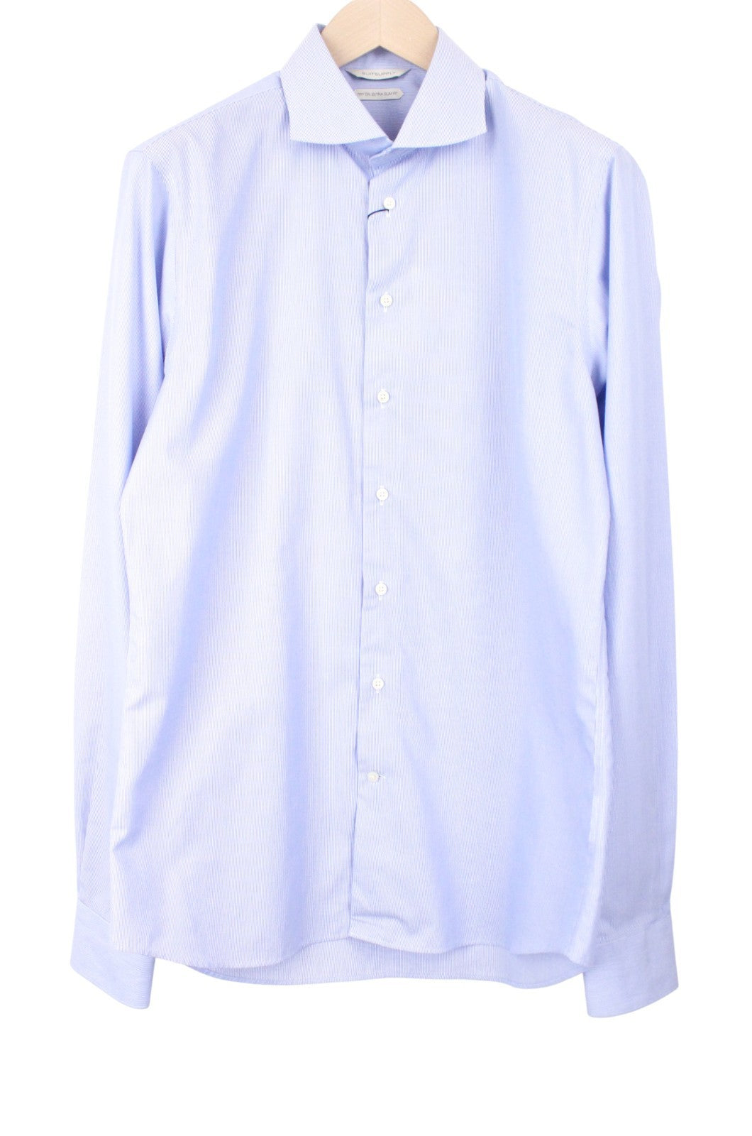 SUITSUPPLY Men's Formal Shirt 42-7/16.5L Blue Striped Pure Cotton Slim Button-Up