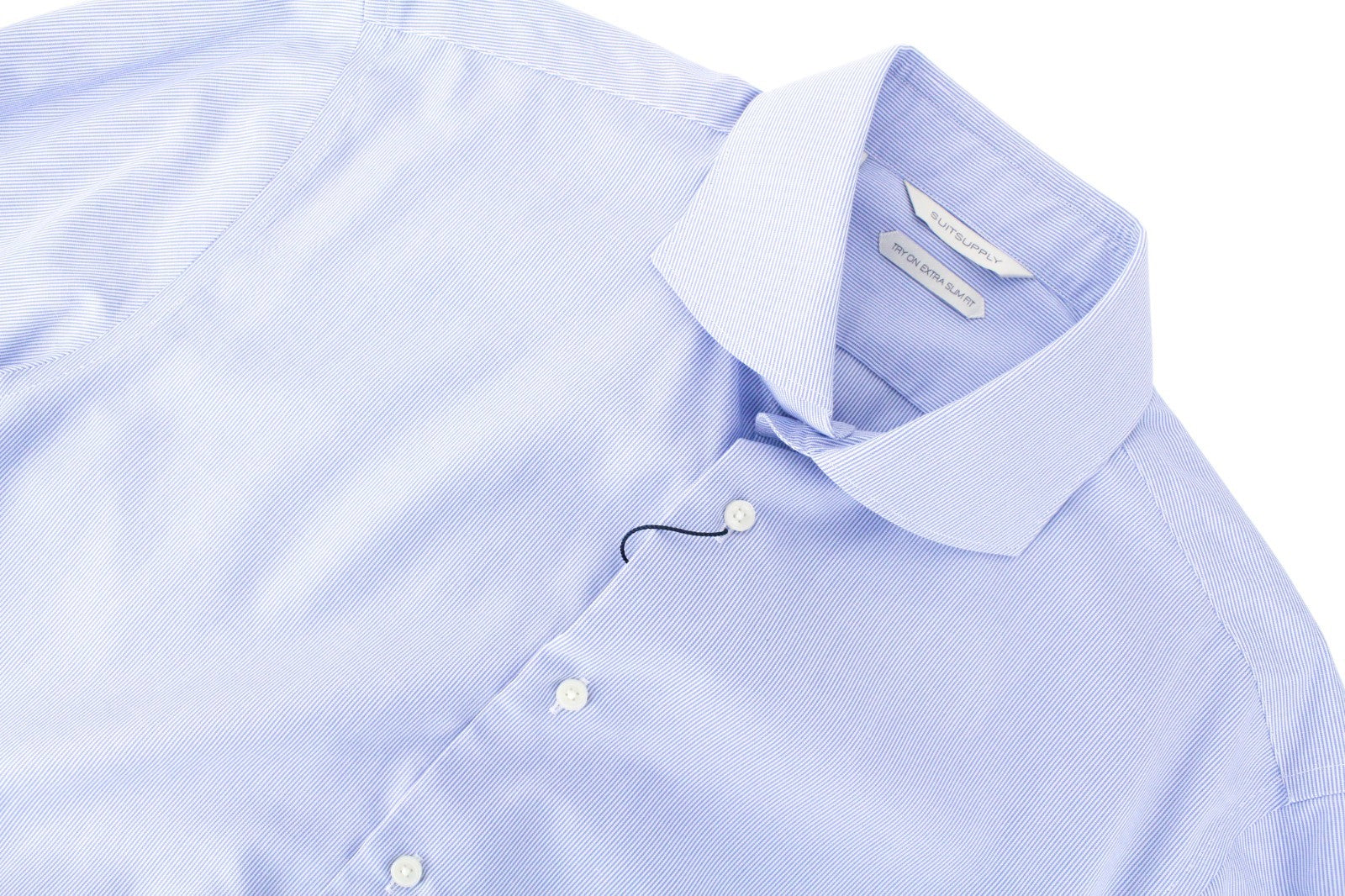 SUITSUPPLY Men's Formal Shirt 42-7/16.5L Blue Striped Pure Cotton Slim Button-Up