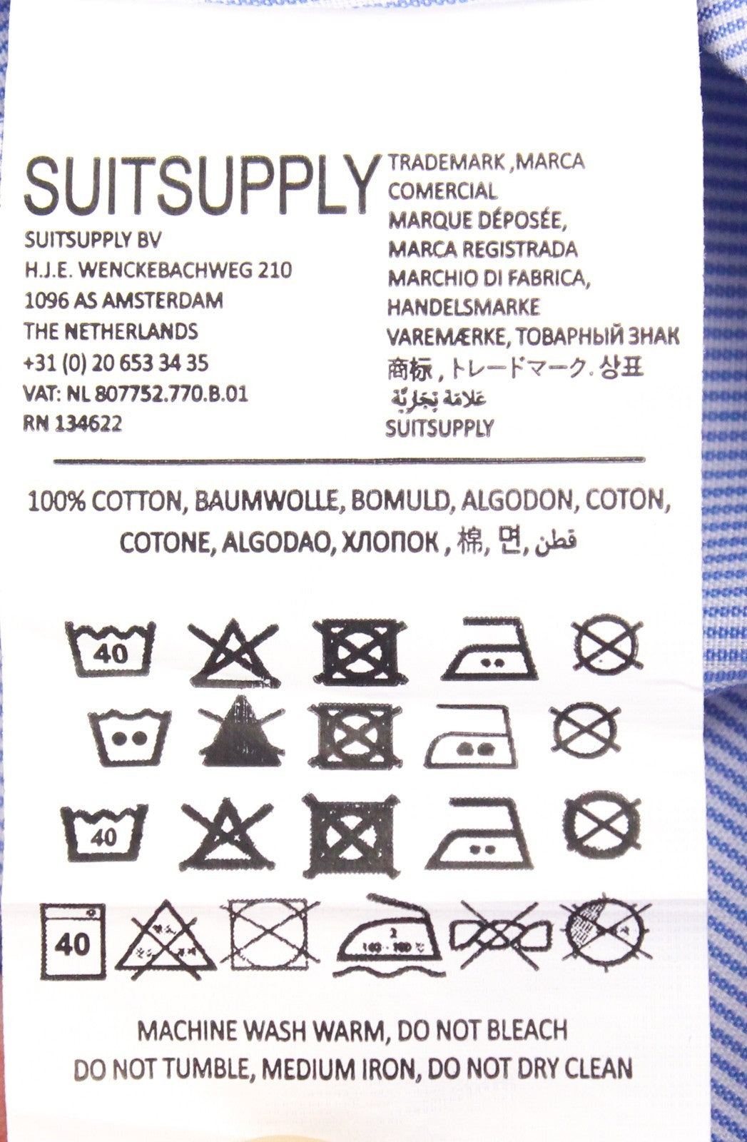 SUITSUPPLY Men's Formal Shirt 42-7/16.5L Blue Striped Pure Cotton Slim Button-Up