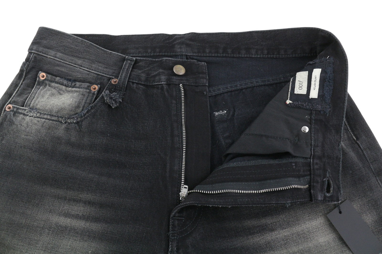 R13 Cuffed X-BF moteriški džinsai su rankogaliais, 30 Phantom Selvedge, juodi, riboto leidimo, išblukę, FW25 