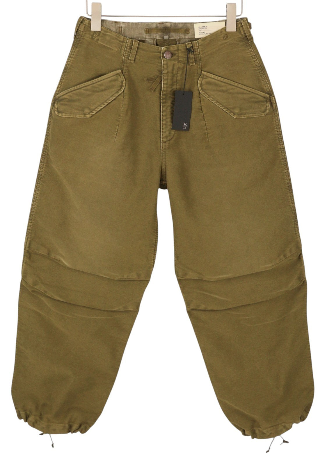 R13 kulkšnies karinės moteriškos kelnės 28 alyvuogių spalvos dažytos krovininės kelnės su užtrauktuku FW25 RRP1199 