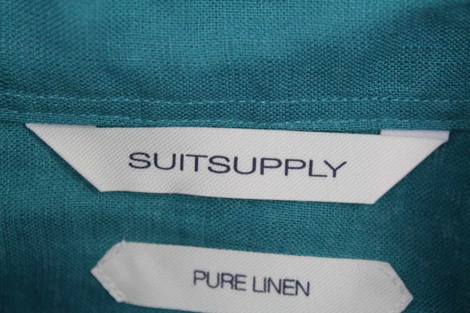 SUITSUPPLY vyriški oficialūs marškinėliai 35/36/13.5/14 žalios lininės plonos ilgos rankovės 