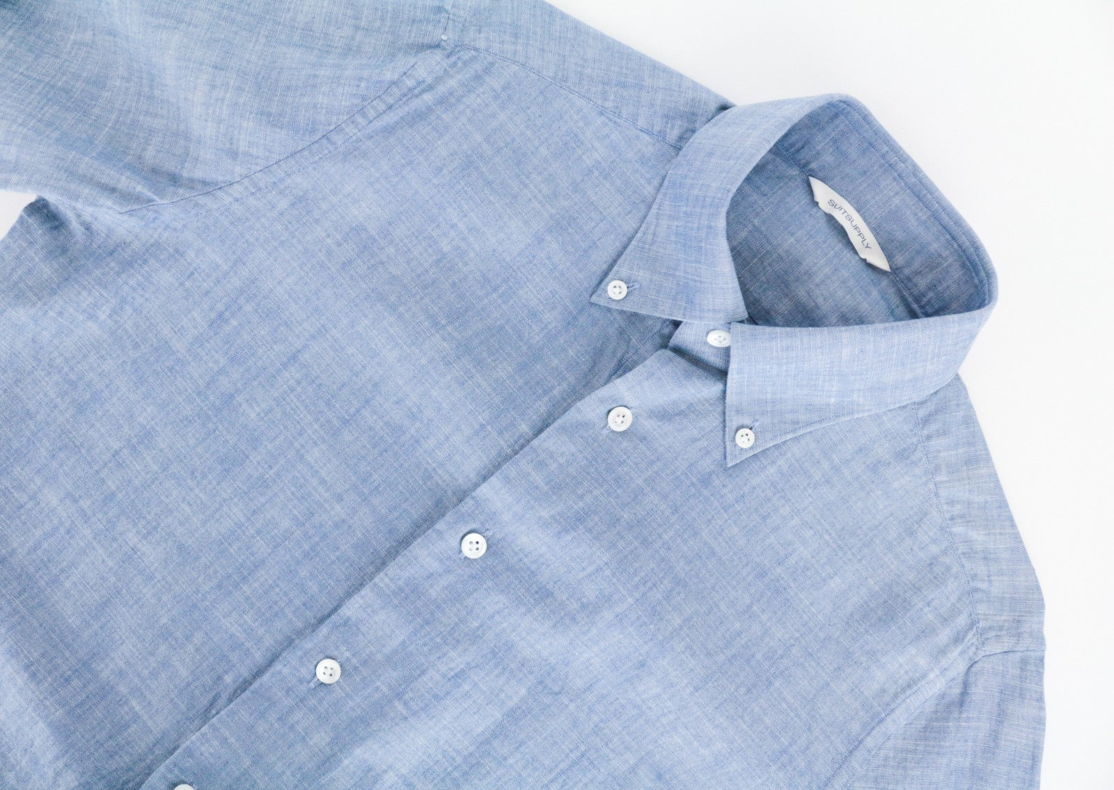 SUITSUPPLY vyriški oficialūs marškiniai ~S, prigludę, mėlyni, grynos medvilnės, sagomis užsegami, ilgomis rankovėmis 