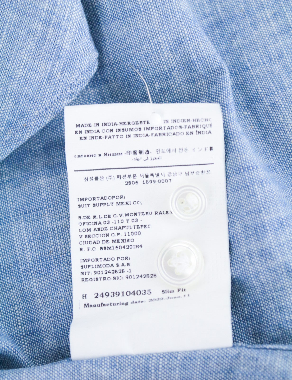 SUITSUPPLY vyriški oficialūs marškiniai ~S, prigludę, mėlyni, grynos medvilnės, sagomis užsegami, ilgomis rankovėmis 