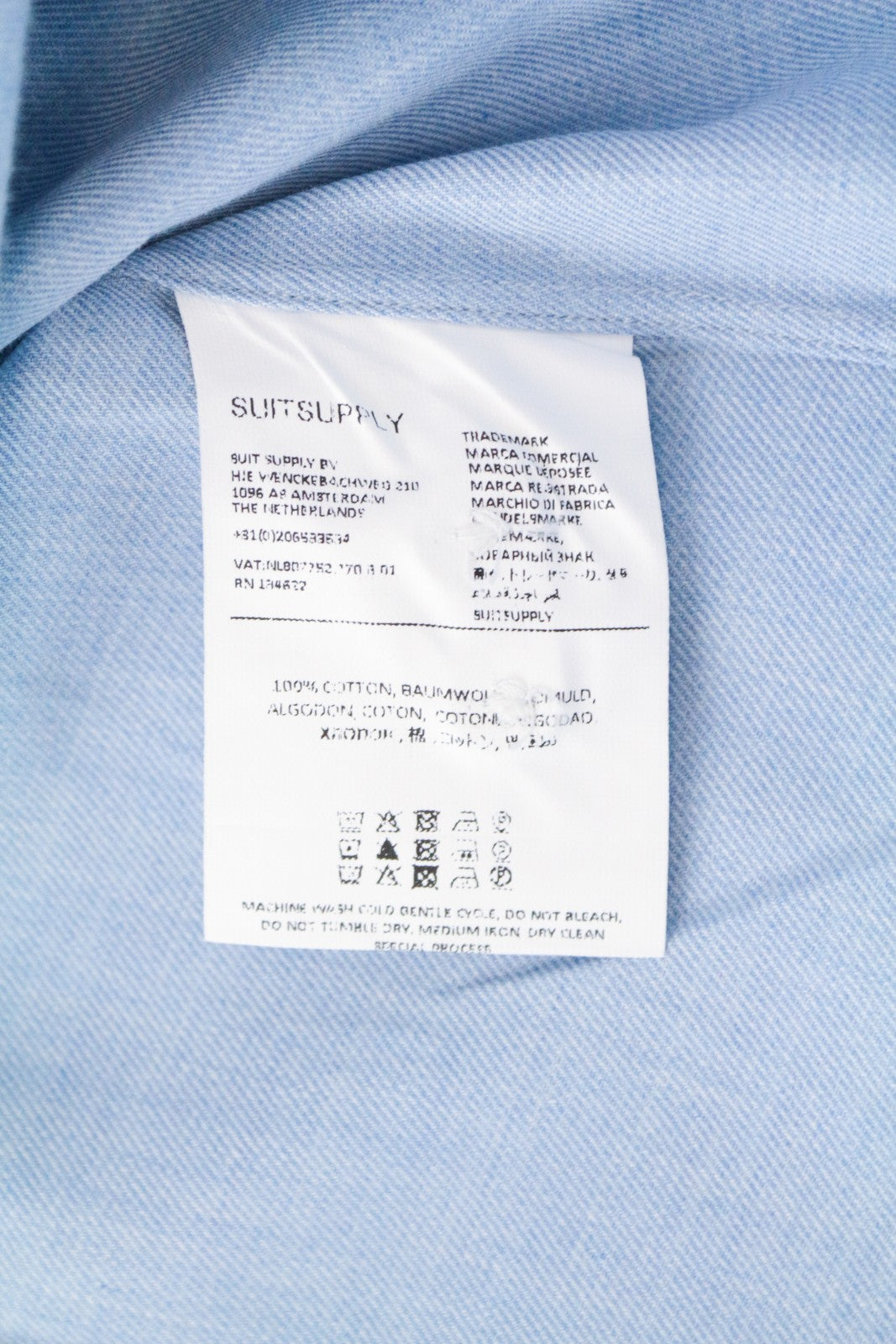 SUITSUPPLY Men's Formal Shirt ~S Blue Extra Slim Pure Cotton Cutaway Collar