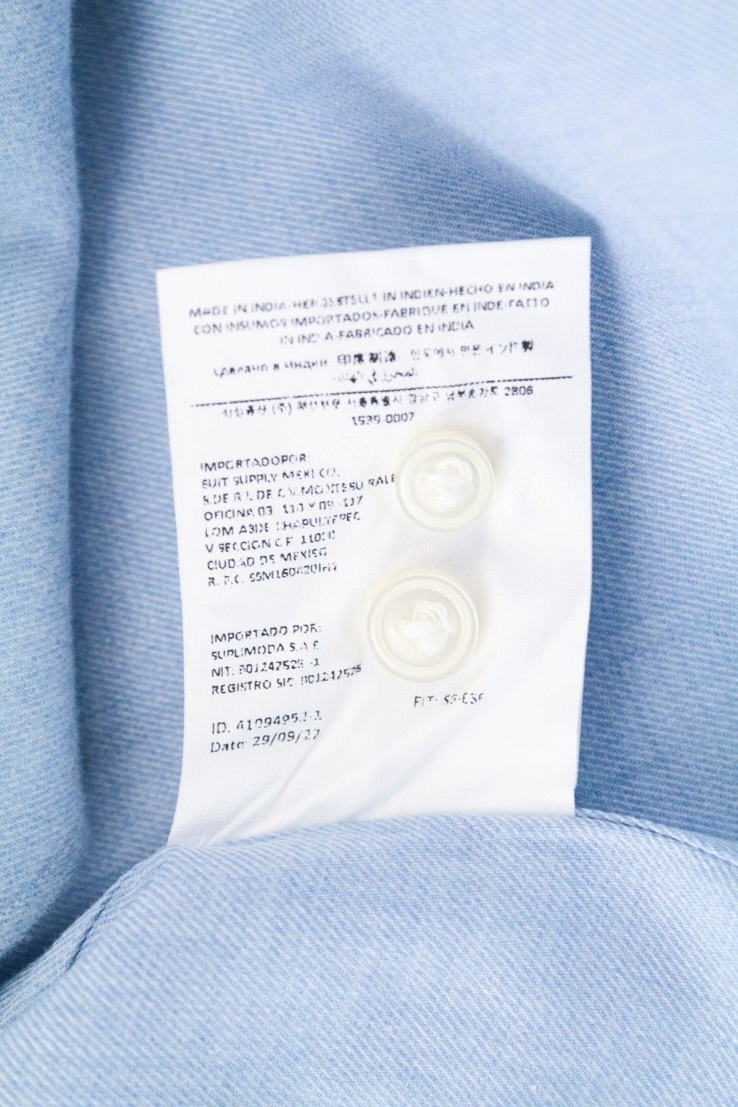 SUITSUPPLY Men's Formal Shirt ~S Blue Extra Slim Pure Cotton Cutaway Collar