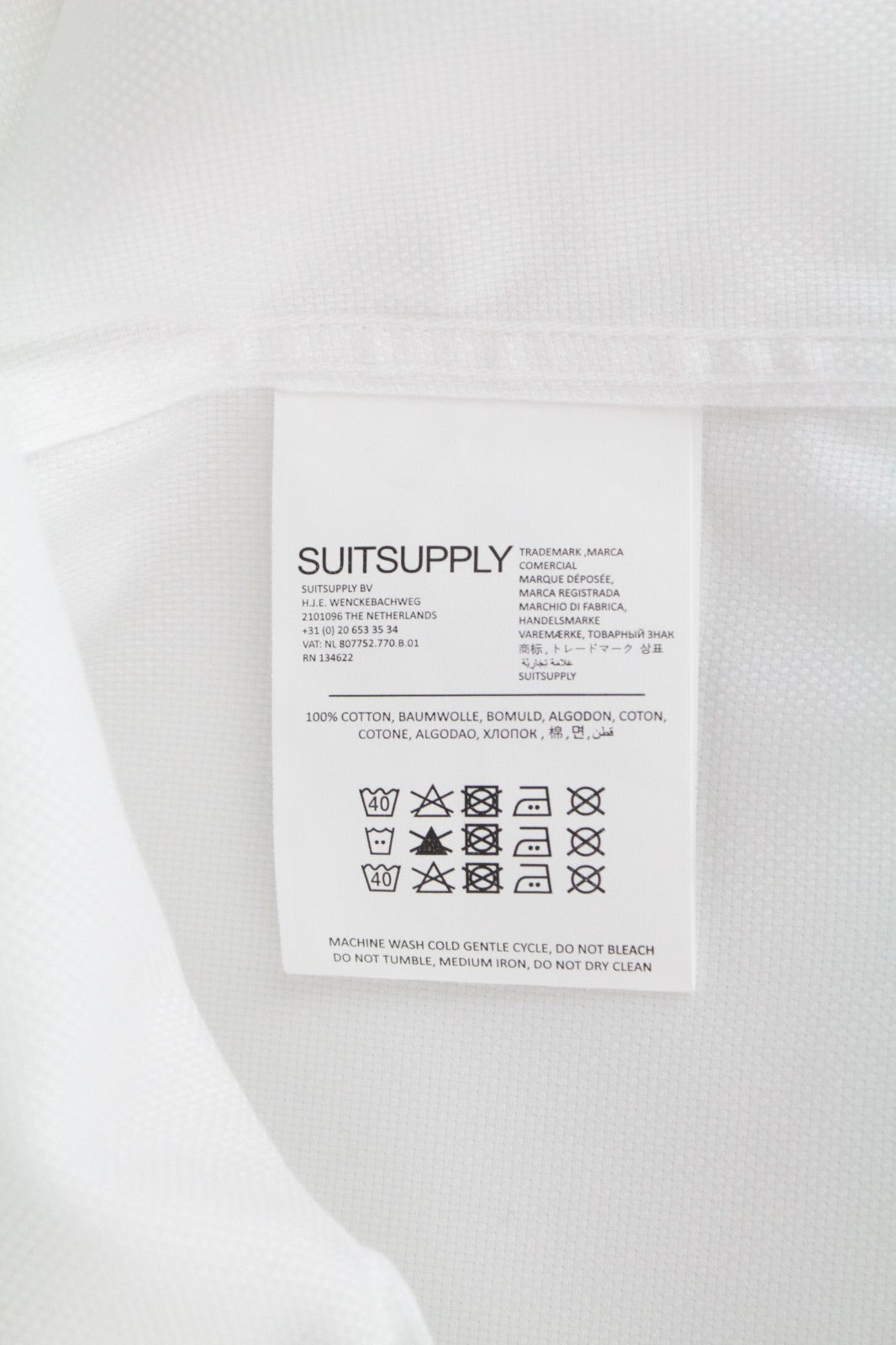 „SUITSUPPLY“ vyriški formalūs marškinėliai, 37 cm, ploni, balti, grynos medvilnės, klasikinio kirpimo 