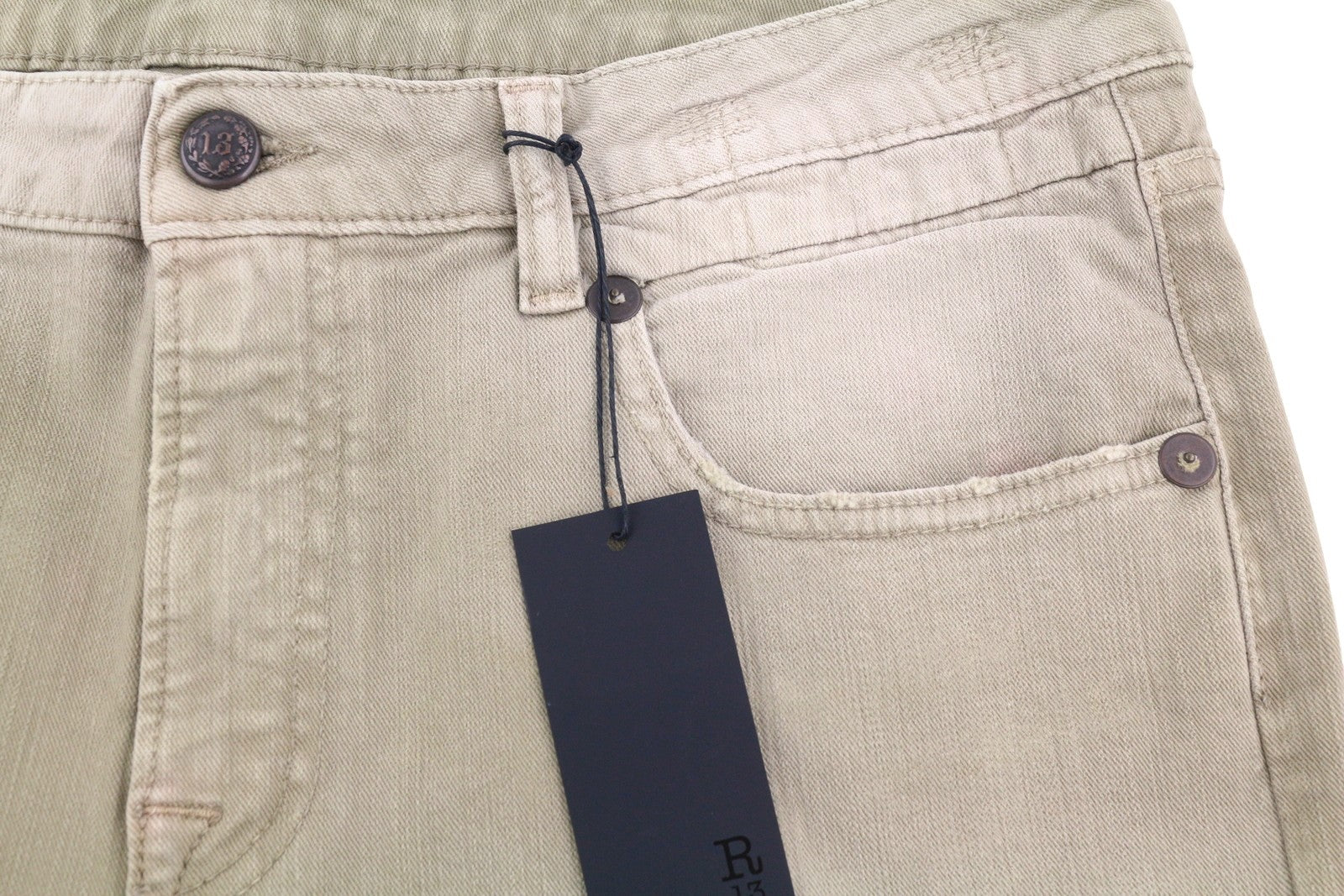 R13 Boy Straight Women Jeans 31 Pebble Stretch Faded Cropped Ankle Length Zip