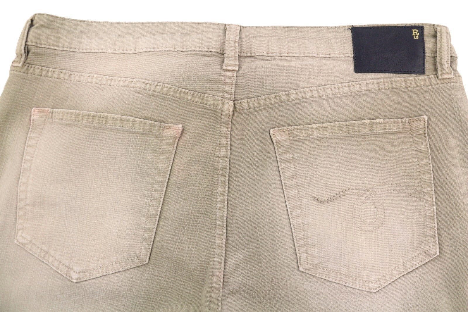 R13 Boy Straight Women Jeans 31 Pebble Stretch Faded Cropped Ankle Length Zip