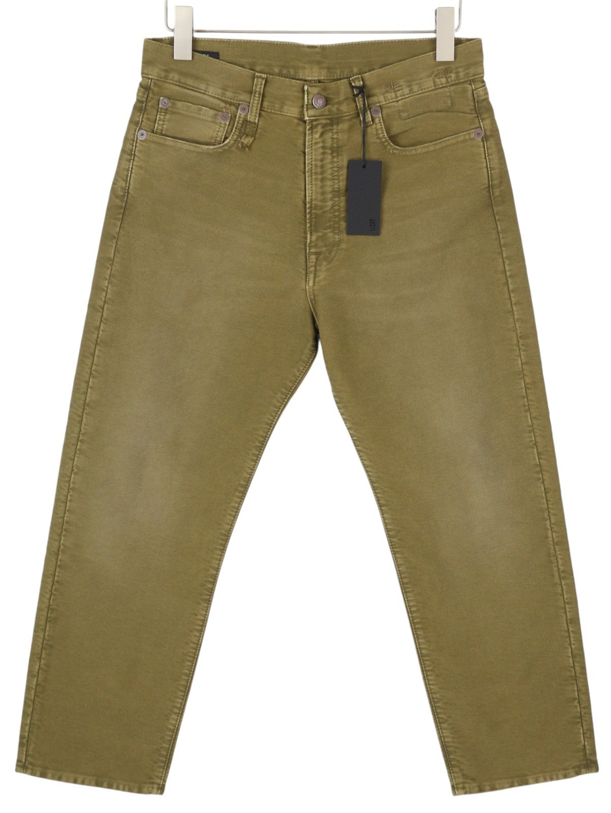 R13 Boyfriend moteriškos kelnės 27 alyvuogių spalvos dažyta moleskine su čiurnos iki blankesnės spalvos FW25 