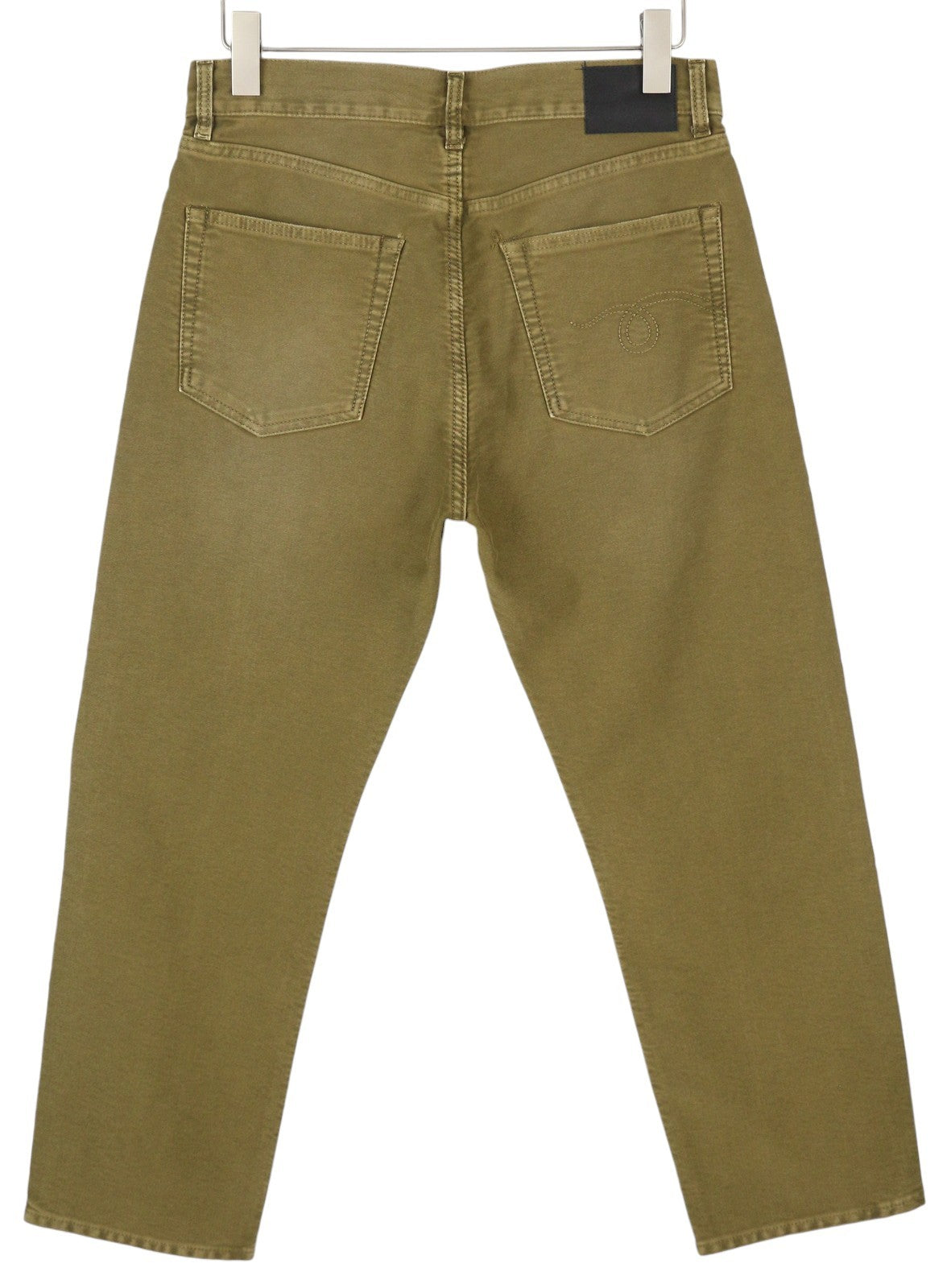 R13 Boyfriend moteriškos kelnės 27 alyvuogių spalvos dažyta moleskine su čiurnos iki blankesnės spalvos FW25 